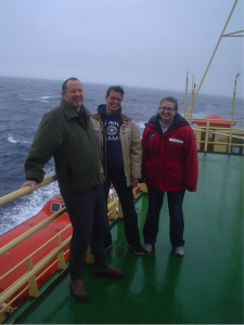 Old Dominion University’s ‘Team Iron’ (Pete Sedwick, Bettina Sohst and Casey O’Hara) enjoying the Southern Ocean weather aboard RVIB Nathaniel B. Palmer.