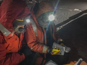 Ground control (Kelly Schick, U. Colorado and Lettie Roach, NIWA) working in some pretty chilly conditions